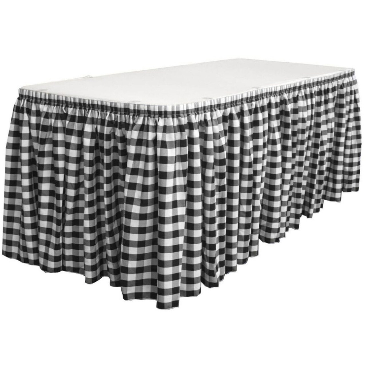Gingham Checkered Table Skirt 21 Ft x 29 Inch 1 Inch Yarn Dyed Polyester with Clips